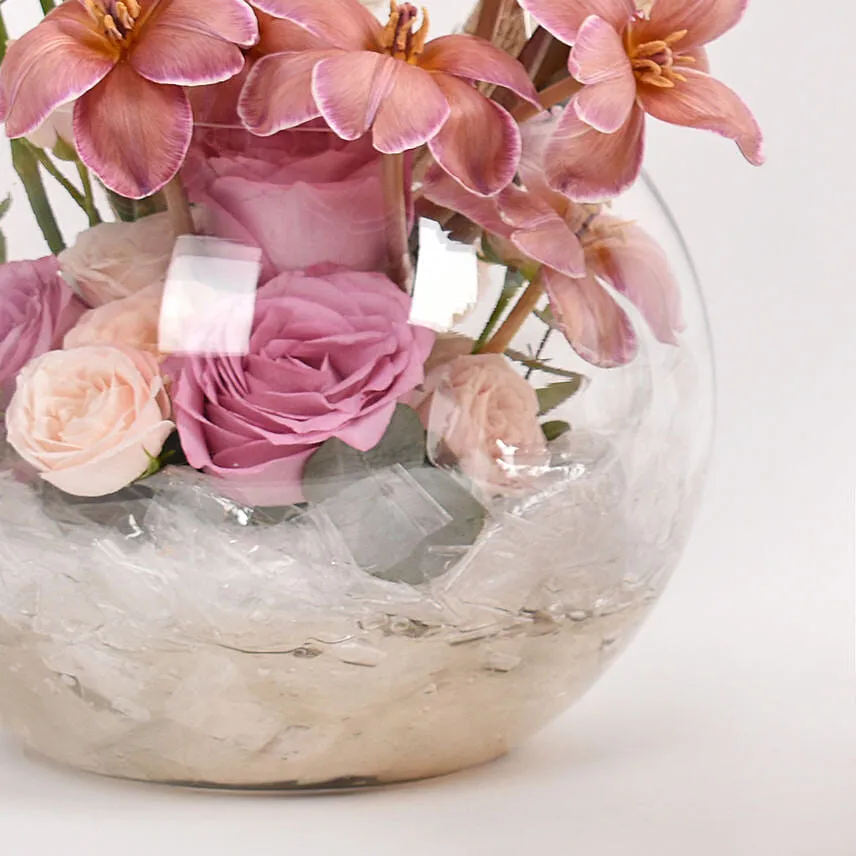 Tulips and Rose in Fish Bowl