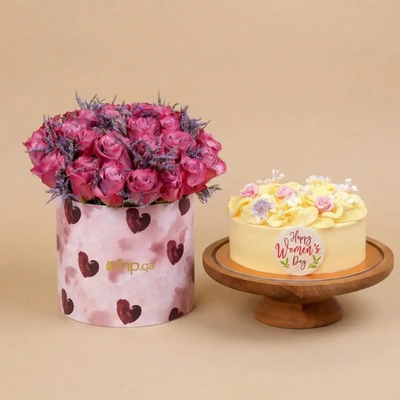 Exquisite Purple Rose & Cake Celebration Combo - Red Velvet