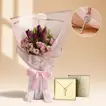 Elegant Mother's Keepsake: Purple Tulips & Rose Gold Necklace Combo