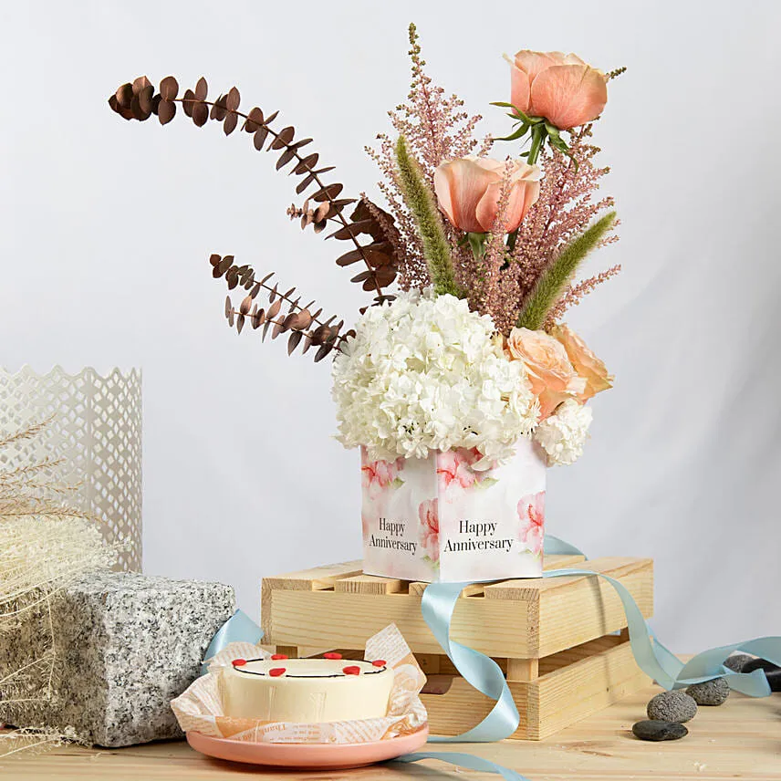 Anniversary Flowers Grace Arrangement with Bento cake