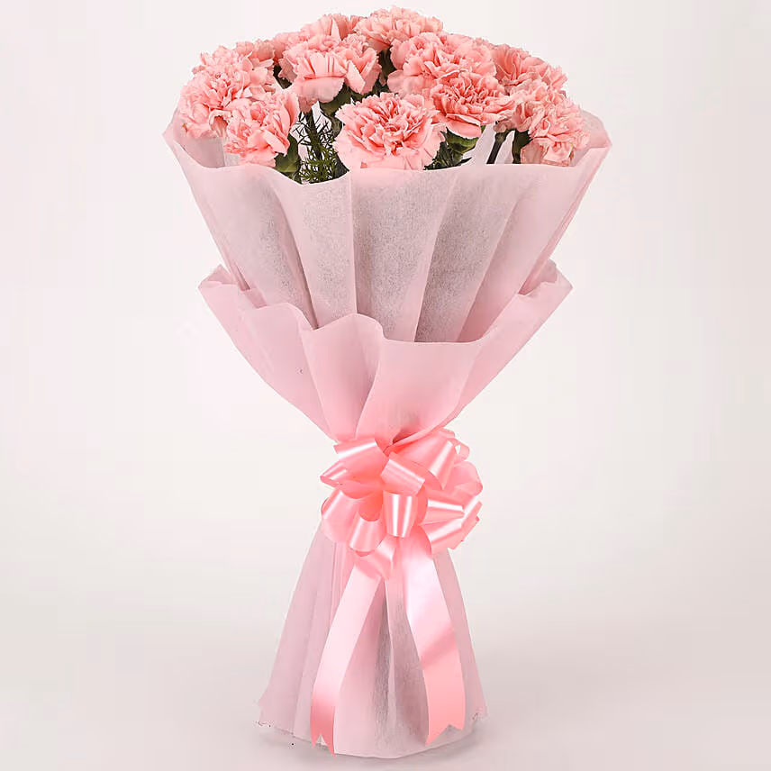 Pretty Pink Carnations Bouquet with Chocolate Cake