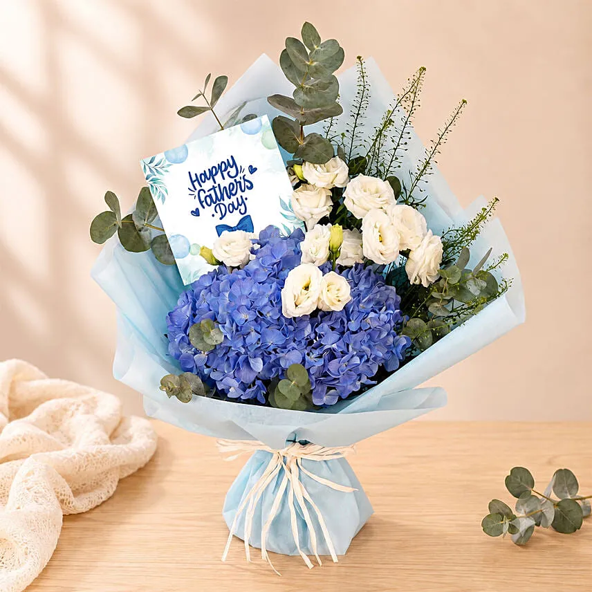 Blue Hydrangea & White Eustoma Father's Day Bouquet