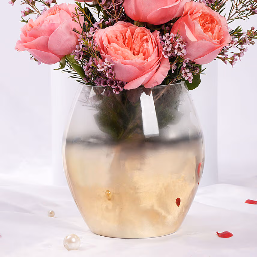 Valentines Pink Charm in Gold Vase