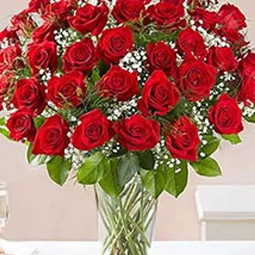 Bunch Of 50 Scarlet Red Roses Add