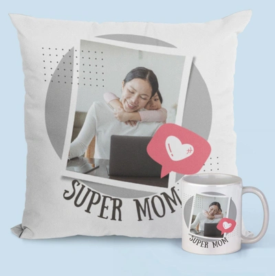 Super Mom Gift Combo: Cushion Cover and Mug Set