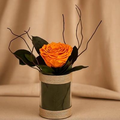 Amber Eternity Rose in Elegant Glass Vase - Timeless Beauty