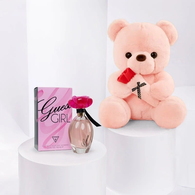 Charming Pink Teddy Bear with Guess Girl Eau de Toilette 100ml Gift Set