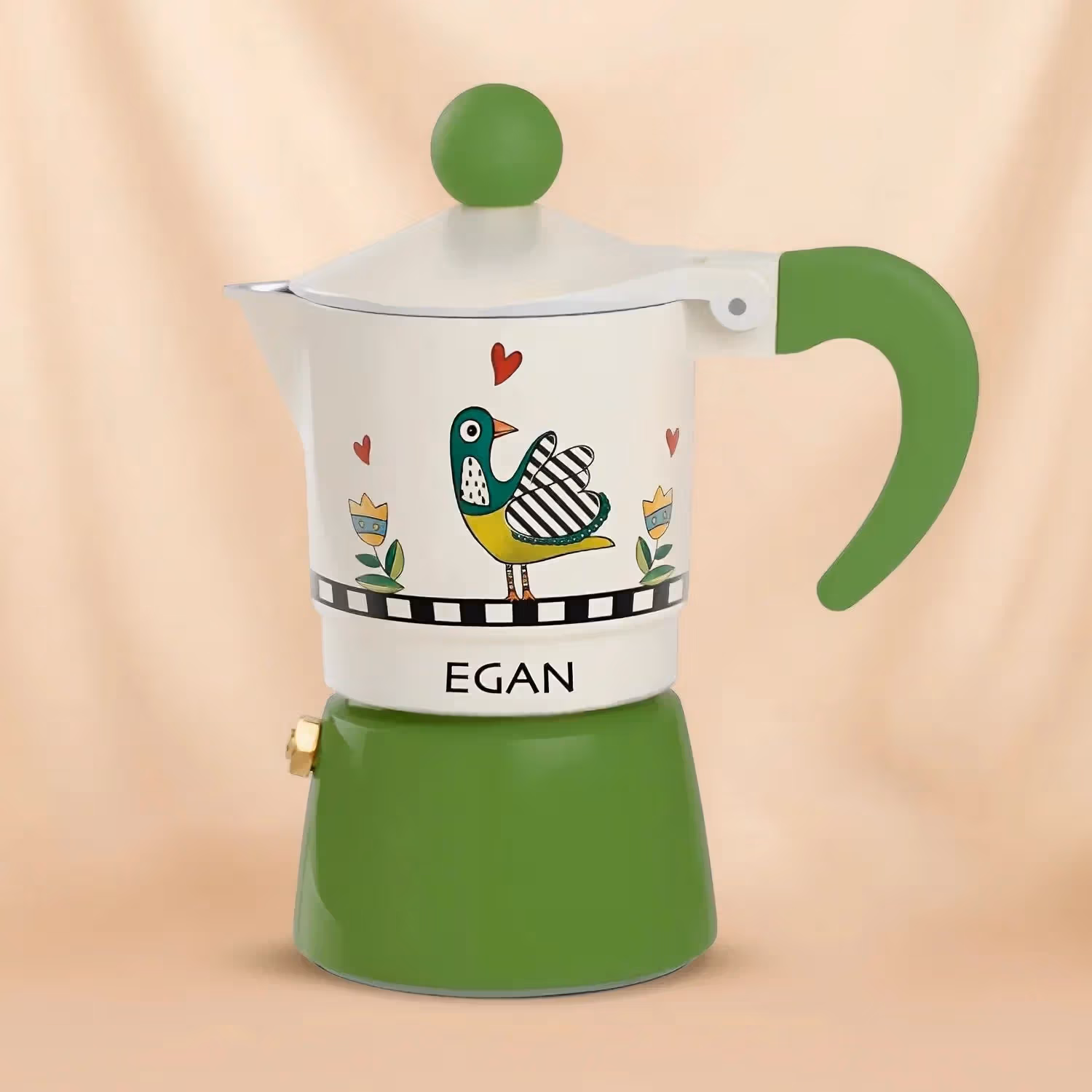Egan Cocorico Green Moka Coffee Maker Set with 2 Artistic Mini Mugs & Tray - Embrace Italian Elegance