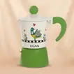 Egan Cocorico Green Moka Coffee Maker Set with 2 Artistic Mini Mugs & Tray - Embrace Italian Elegance