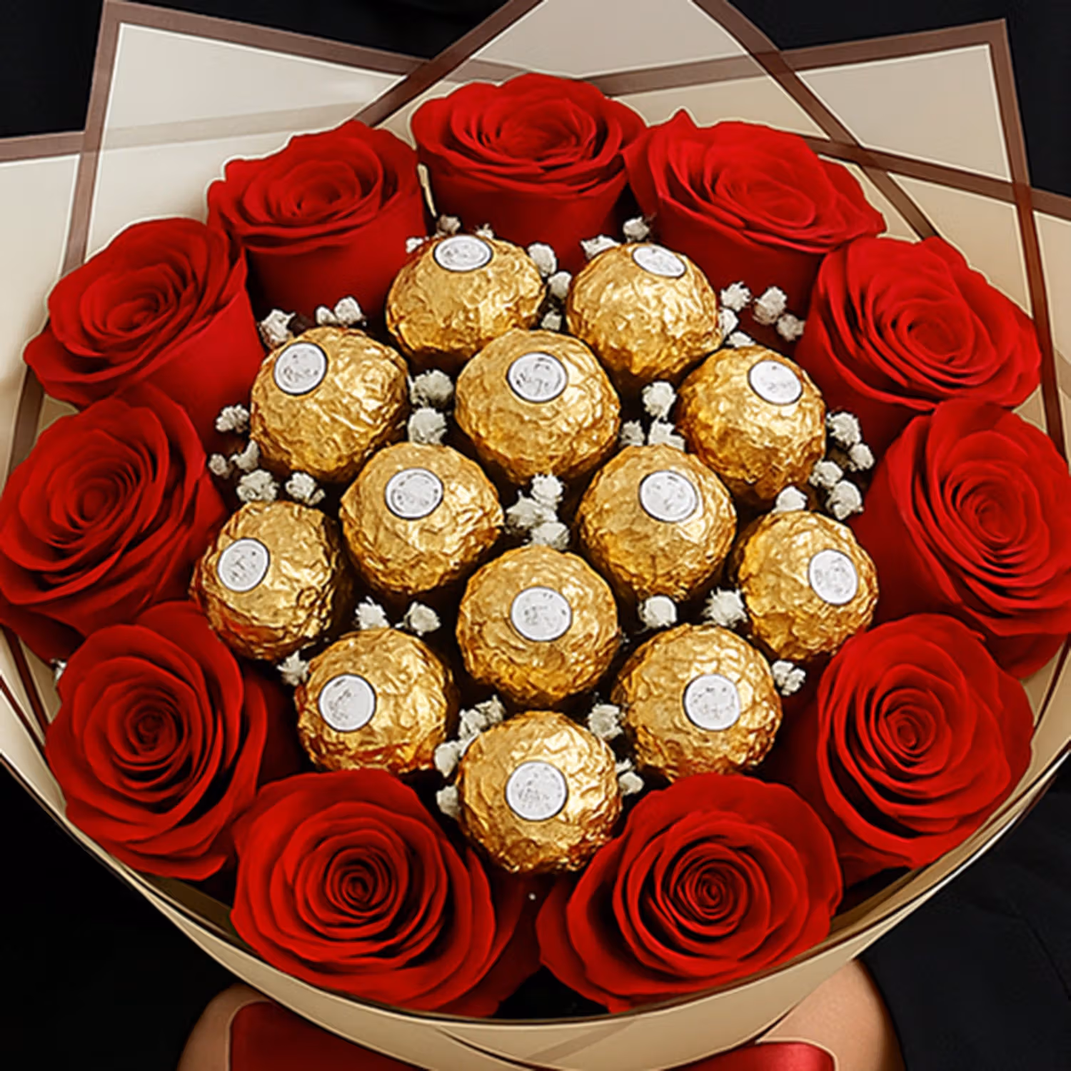 Elegant Red Rose and Ferrero Rocher Bouquet – Perfect Gift of Love