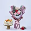 Elegant Flower Trio with Delightful Fresh Fruit Cake