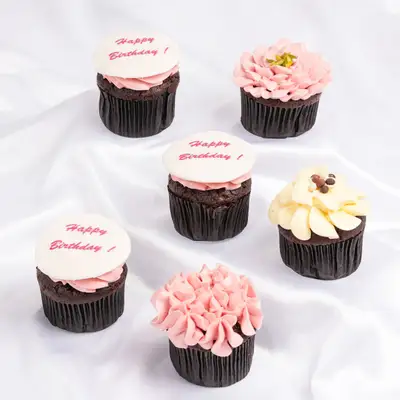 Delightful Birthday Flower Cupcakes - Set of 6 Chocolate Treats