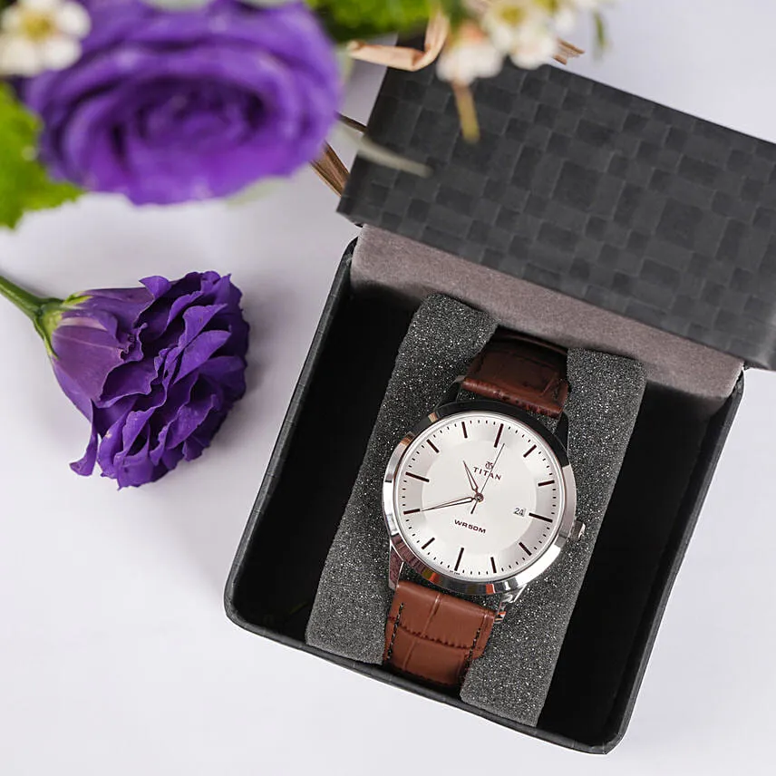 Gift of Titan Watch and Flowers For Him