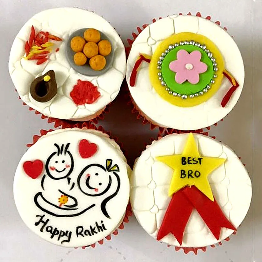 Red Pearl Rakhi and Cup Cakes