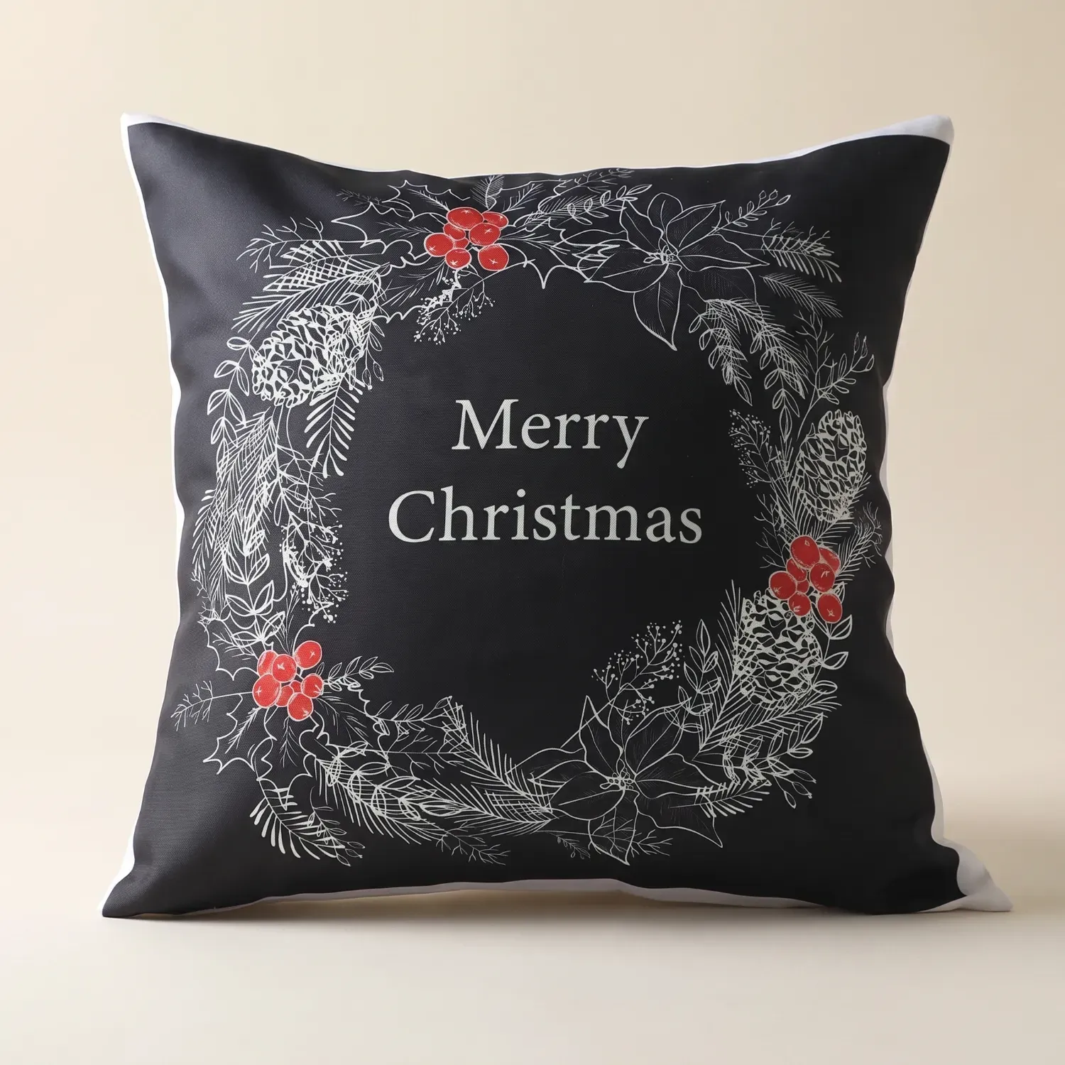 Festive Merry Christmas Decorative Cushion - Joyful Holiday Greetings