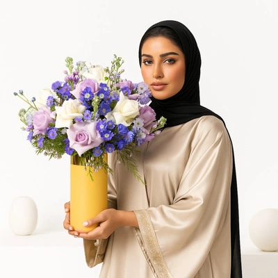 Elegant Mixed Flower Blooms in Ceramic Vase
