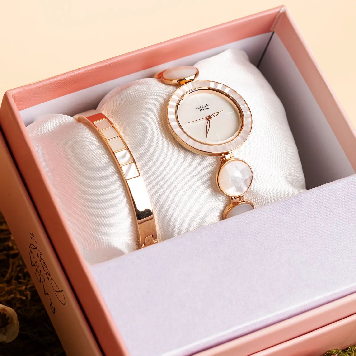 Elegant Gift Set: Loverly Roses and Titan Raga Power Pearls Quartz Analog Watch for Women