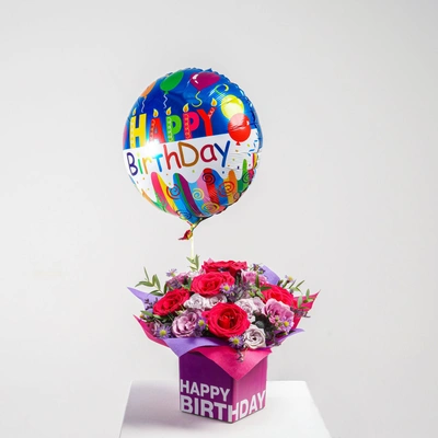 Vibrant Birthday Bouquet with Balloon - Perfect Floral Gift