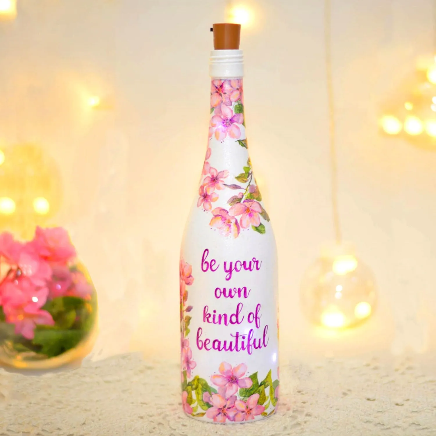 Hand Painted Glass Bottle With Led Light