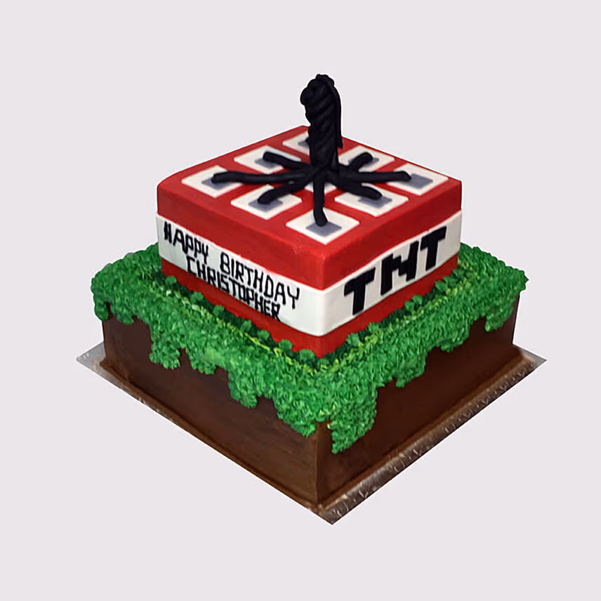 Minecraft TNT 2 Layered Butterscotch Cake