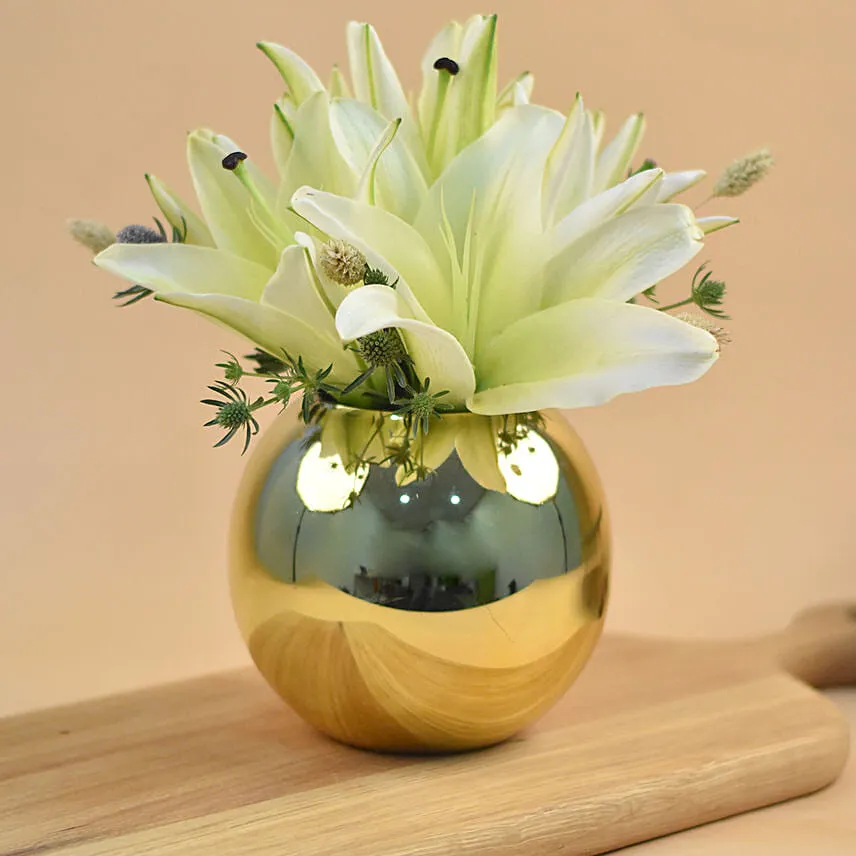 Classy Yellow Lily Fish Bowl Vase