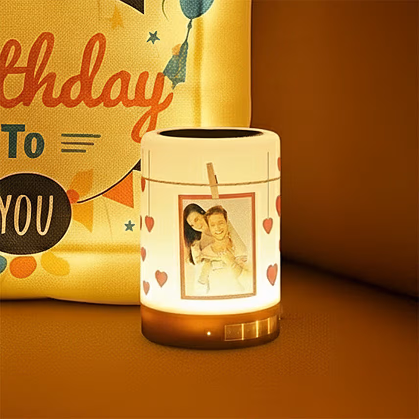 Personalised LED Birthday Cushion with Touch Lamp Portable Bluetooth Speaker