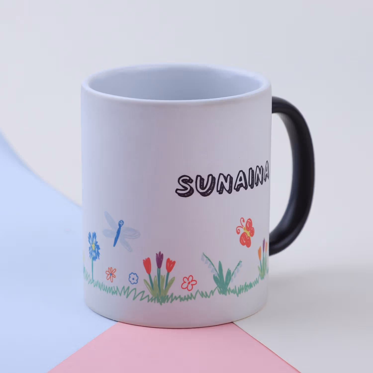Customizable Floral Magic Mug with Personalized Name