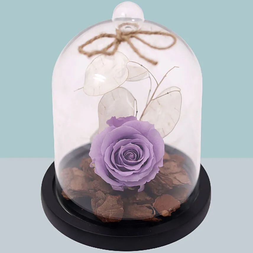 Purple Forever Rose In Glass Dome Valentines Day
