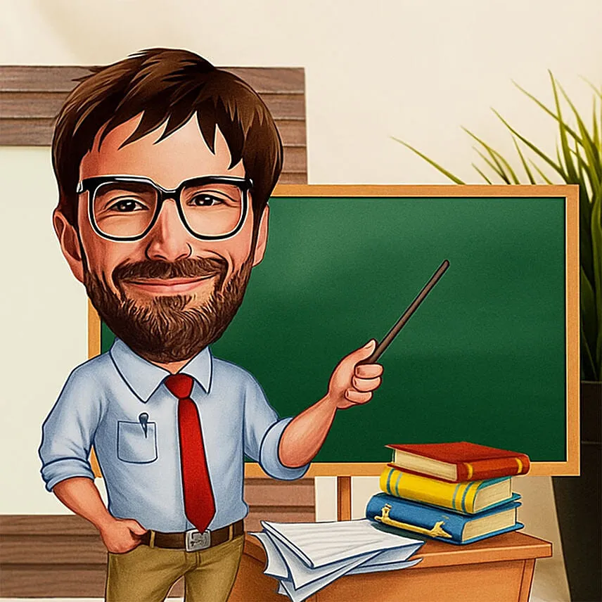 Personalized Male Teacher Caricature