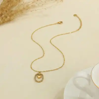 Elegant Gold-Plated Heart Necklace with Halo Design