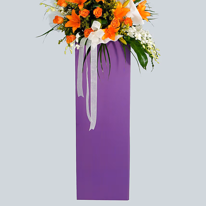 Vibrant Mixed Flowers Purple Cardboard Stand
