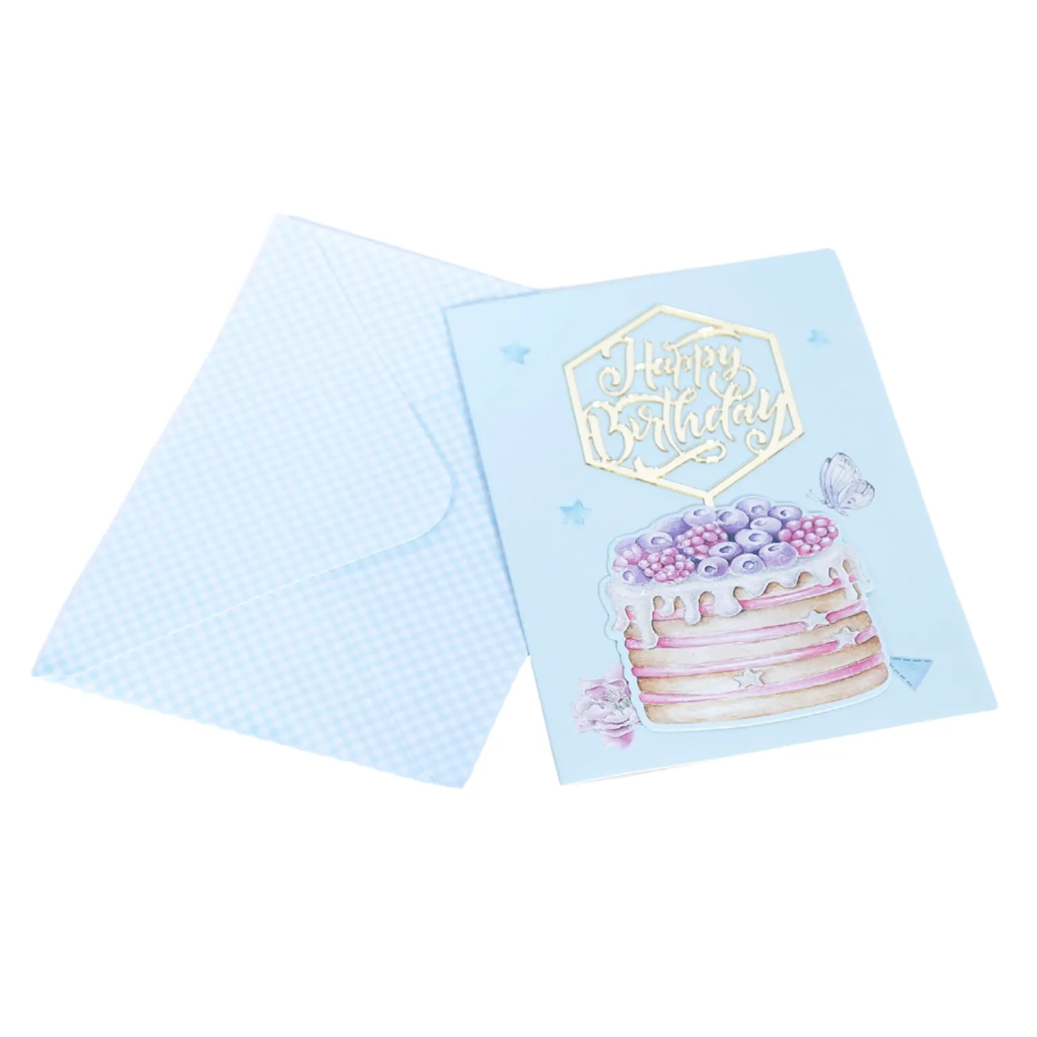 Elegant Blue Birthday Card with Cake Design (Variety of Designs Available)