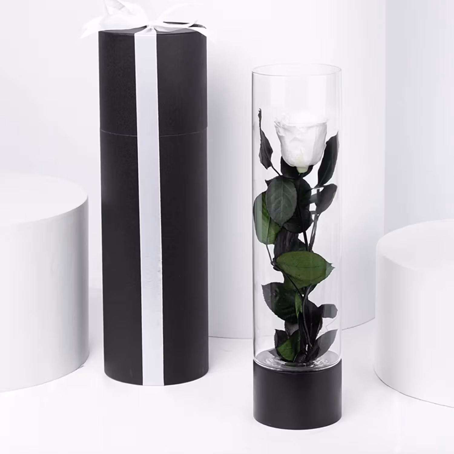Exquisite Luxury White Forever Rose in an Elegant Glass Vase