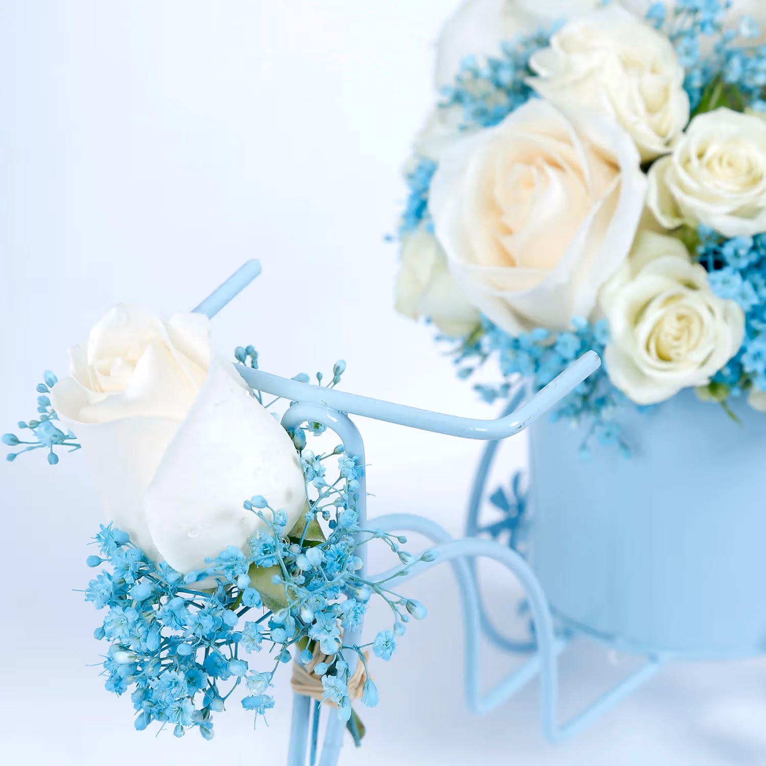 Charming White Roses Bicycle Floral Arrangement