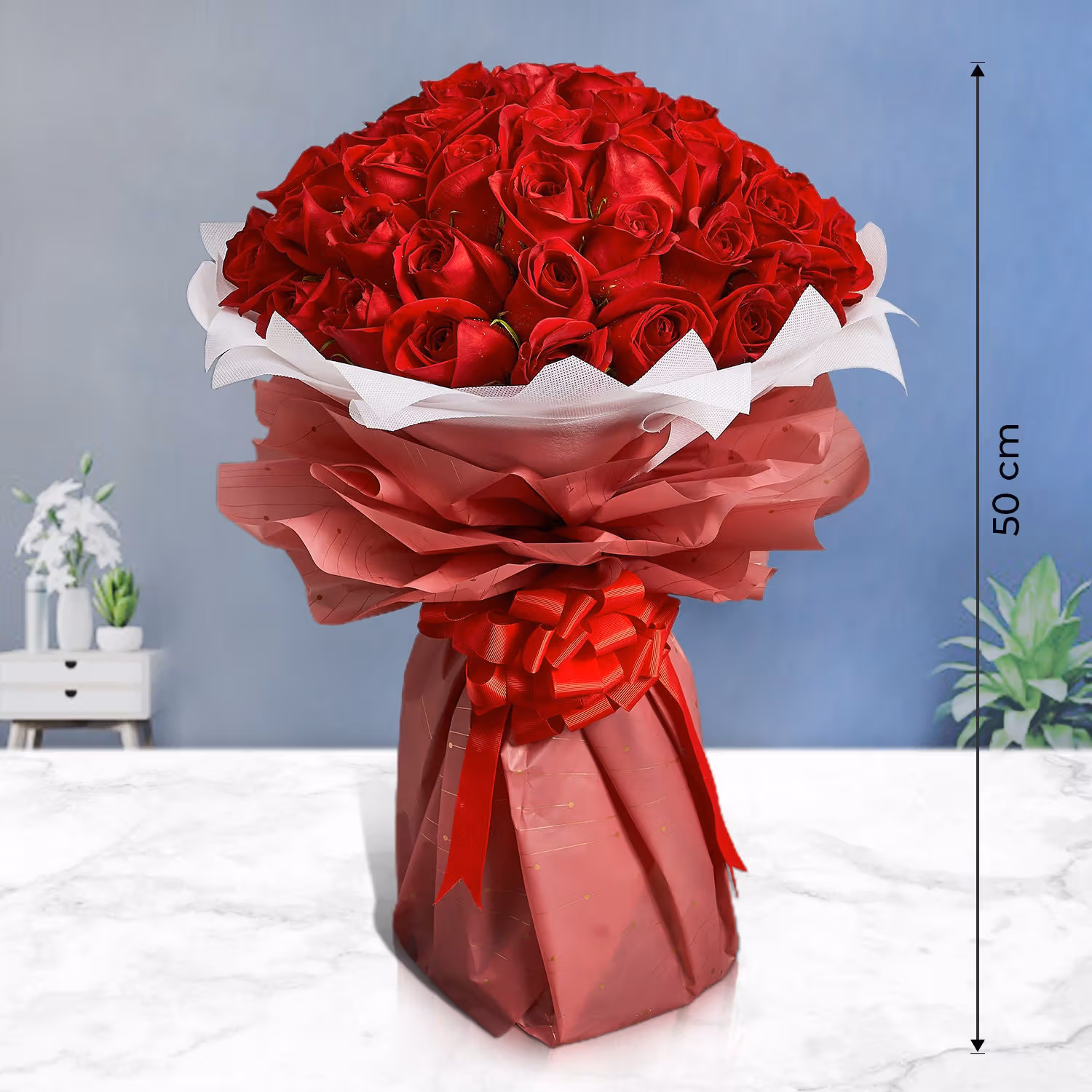Majestic Roses: Elegant Bouquet of 50 Red Roses