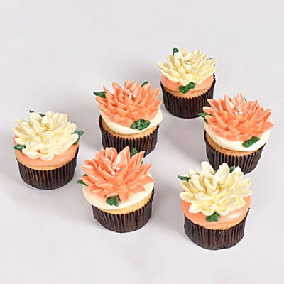 Exquisite Flower Bouquet Cupcakes - Set of 6 Vanilla Delights