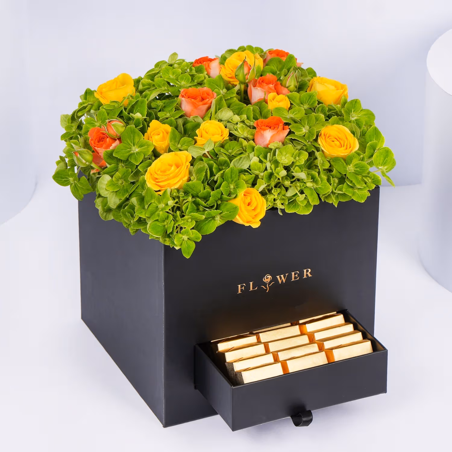 Green Hydrangea & Chocolate Arrangement Box | Eid Mubarak