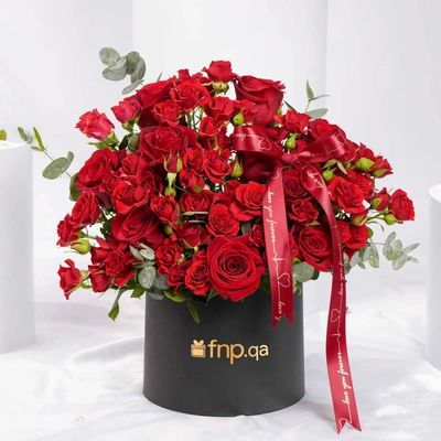 Luxurious Red Roses Expression Arrangement in Elegant Black Box
