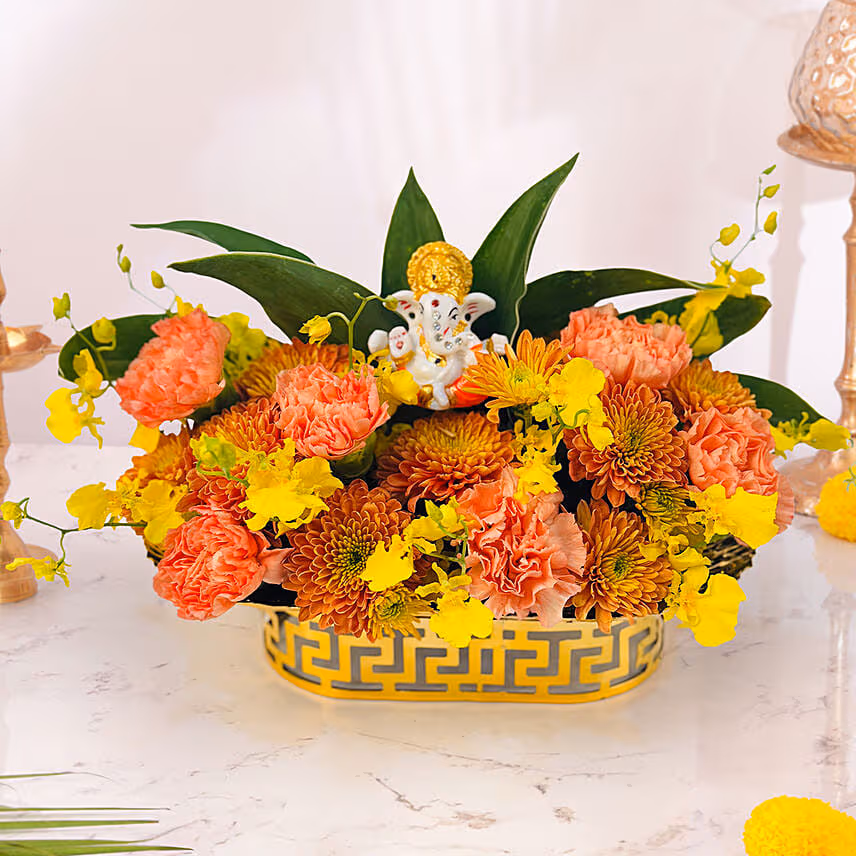 Deepavali with Flowers and Ganesha
