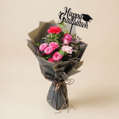 Elegant Graduation Bouquet with Roses and Carnations