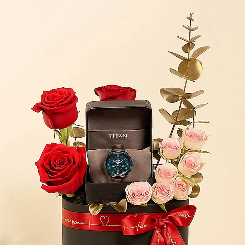 Vday Gift Box Roses and Watch For him