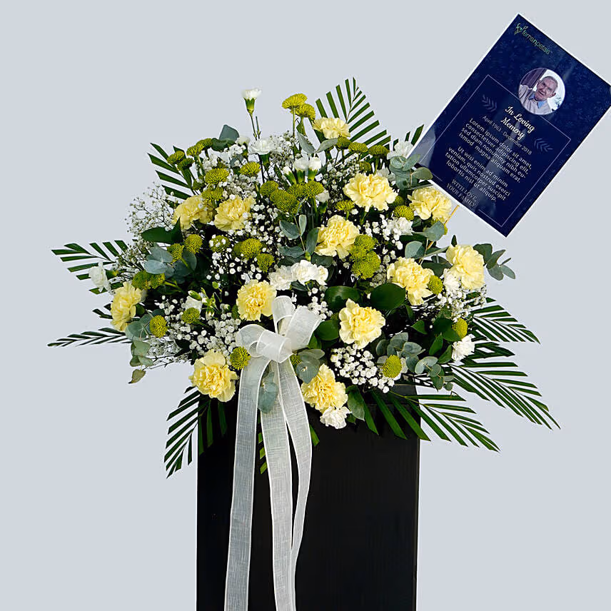 Heavy Hearted Condolence Mixed Flowers Black Stand