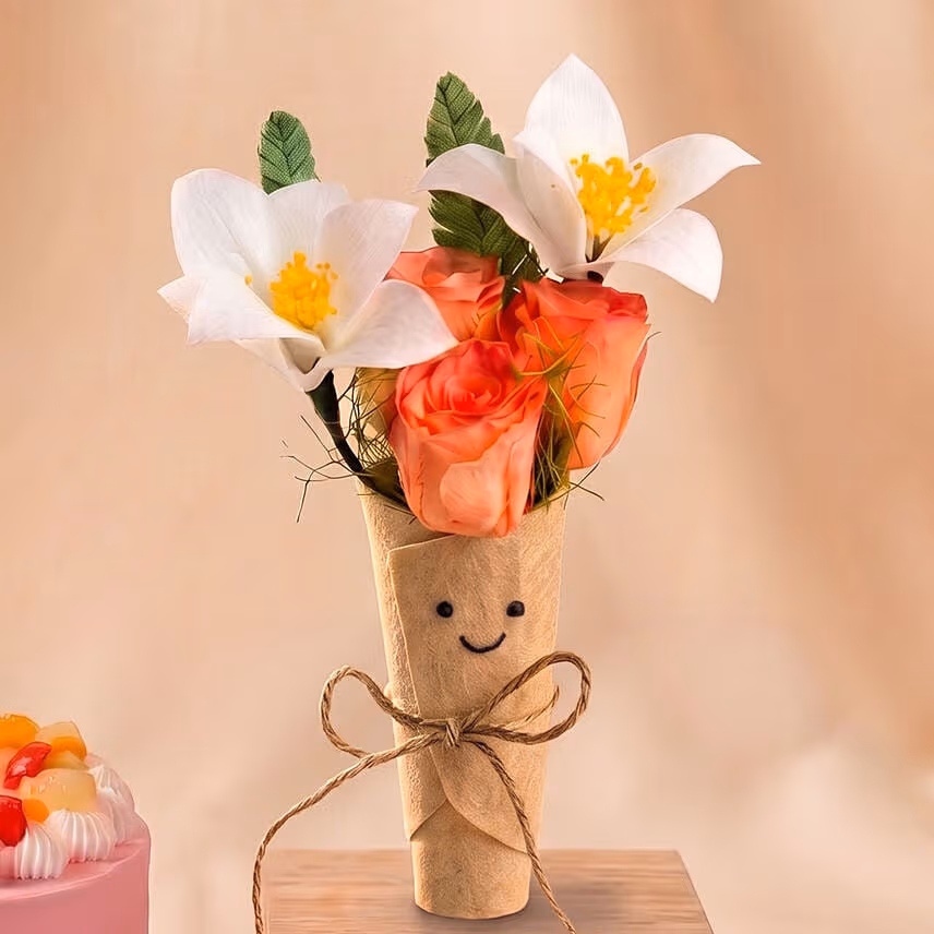Preserved Flowers Jellycat Bouquet & Mixed Fruit Cake Gift