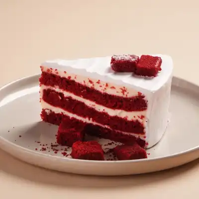 Decadent Red Velvet Cake Slice with Creamy Frosting