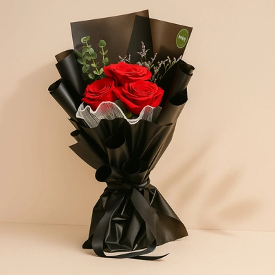 Elegant Red Rose Bouquet - 3 Roses