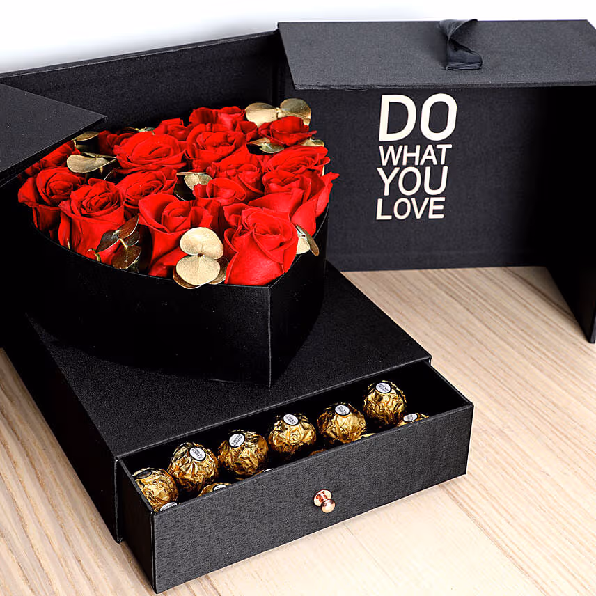 Designer Roses And Chocolate Box With I Love You Table Top For Valentines