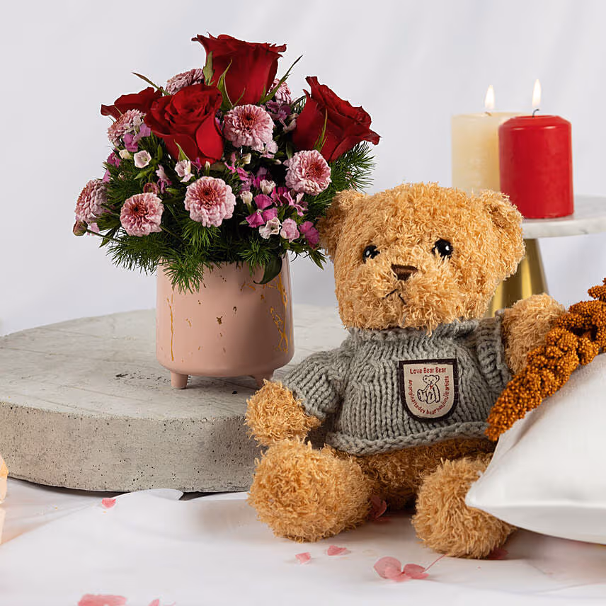Heartfelt Floral Wishes with Teddy