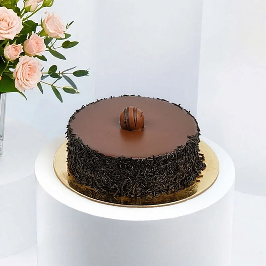 Delightful Birthday Chocolate Cake and Flowers