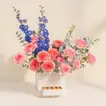 Elegant Garden Roses and Delphinium Floral Box with Ferrero Rocher