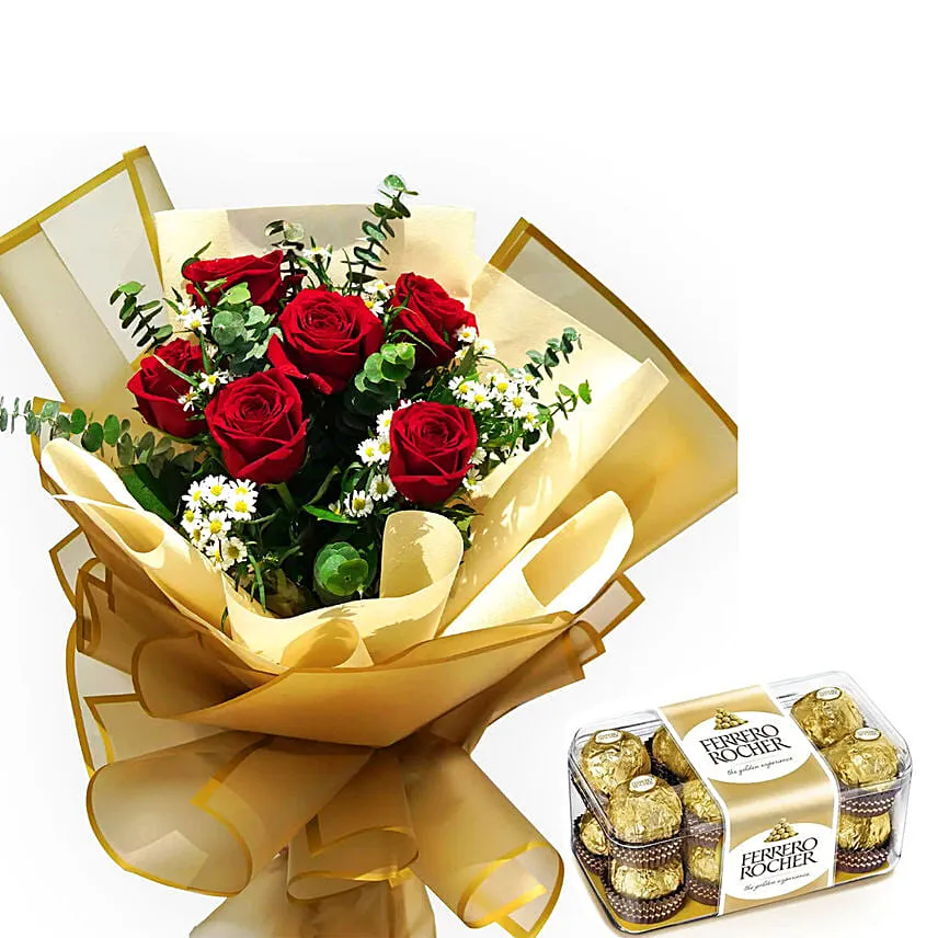 Red Roses Love Bunch With Ferrero Rocher